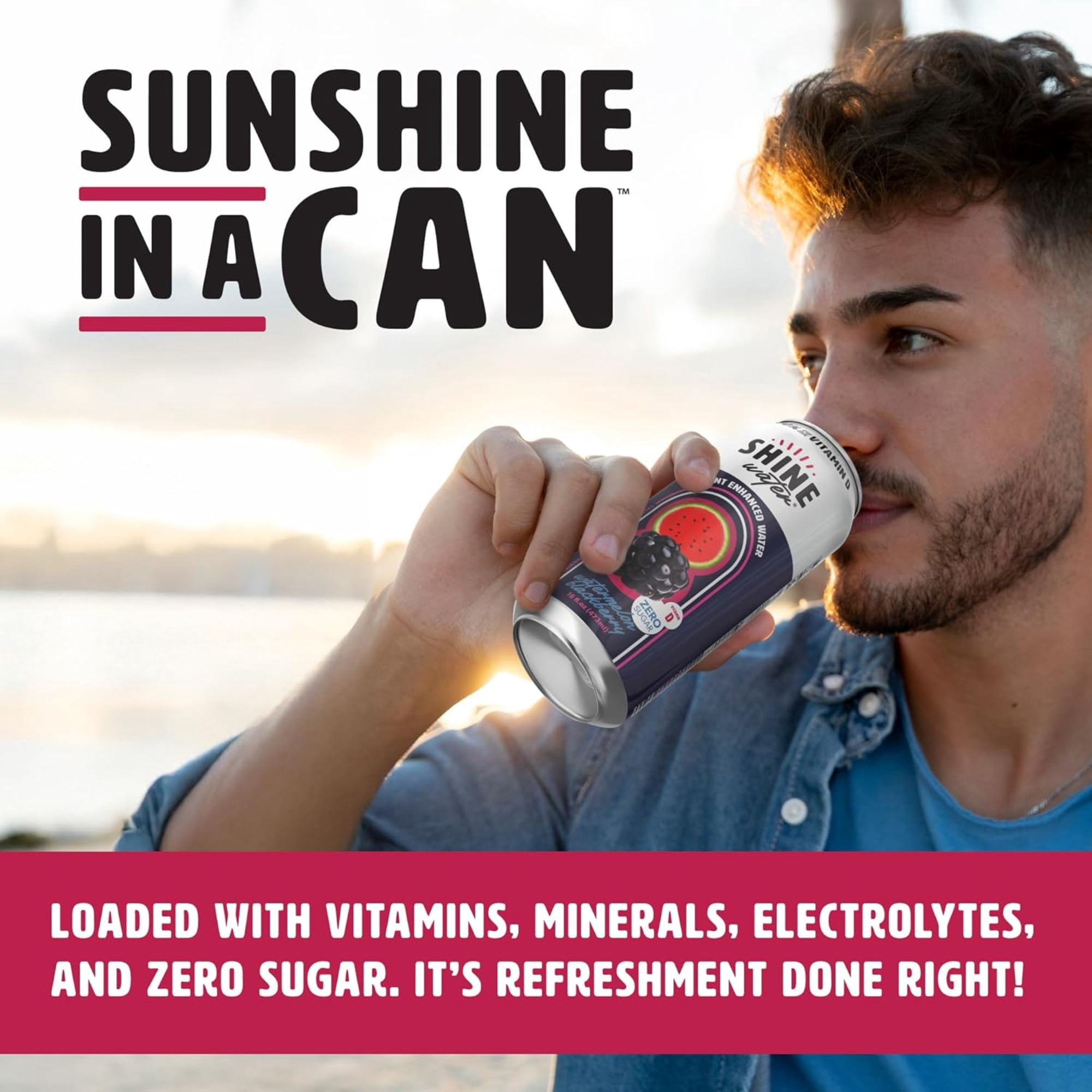 Shine Water Watermelon Blackberry Vitamin D Electrolyte Drinks 12-Pack, Sugar Free Flavored Water with Magnesium, Zinc & Antioxidants, Low Calorie