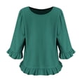 thumbnail image 3 of Yievot Womens Summer Tops Flowy Ruffle 3/4 Sleeve Dressy Casual Blouses Crew Neck Trendy Work Blouses, 3 of 5