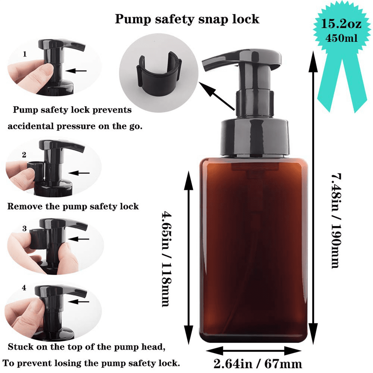 10 Pack Foaming Soap Dispenser 15Oz Refillable Foam Liquid Hand Soap Empty Plastic Pump Bottle Container - Brown 450Ml