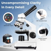 Herwicm 40X-2500X Compound Lab Microscope for Adults and Students, High-Power Biological Microscope with Smartphone Adapter and Prepared Slides Kit, Stem Kit for School Lab and Home Education
