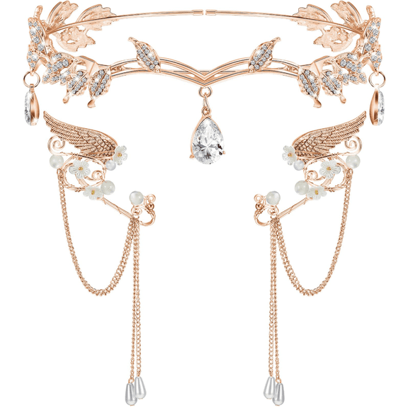 Tiaras and Crowns for Women, Wedding Tiara for Bride, Elf Crown, Leaf Fairy Costume Headband, Princess Hair Accessories for Prom Photoshoot Christmas