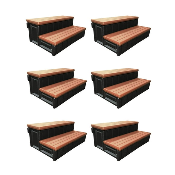 Leisure Accents 36" Deluxe Deck Patio Spa Hot Tub Steps, Redwood (6 Pack)