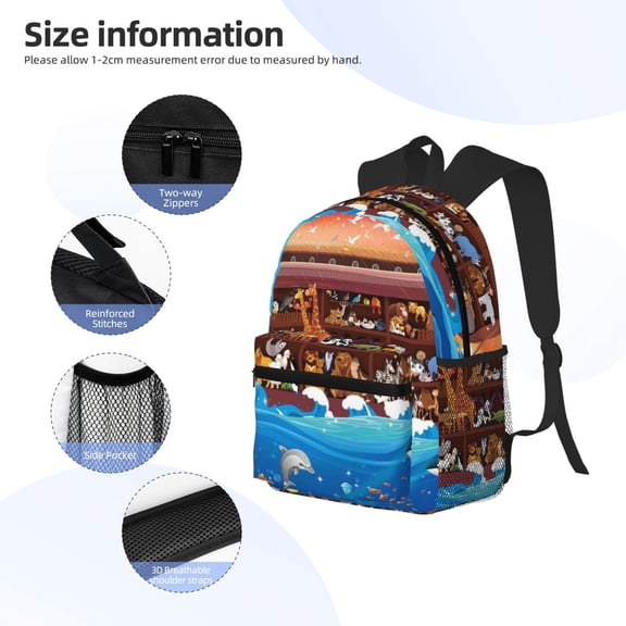 Gukieu Animals On Noah's Ark2 Print Backpack, Waterproof Backpack with Adjustable Shoulder Straps, Suitable for Campus, Business, Travel, Unisex