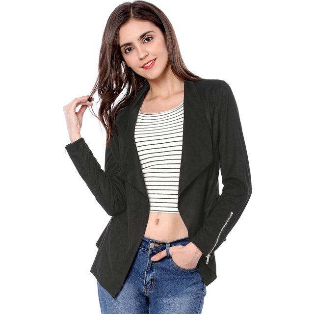 INSPIRE CHIC Veste en Faux Suède pour Femme à Manches Longues, devant Drapé, Vestes de Moto
