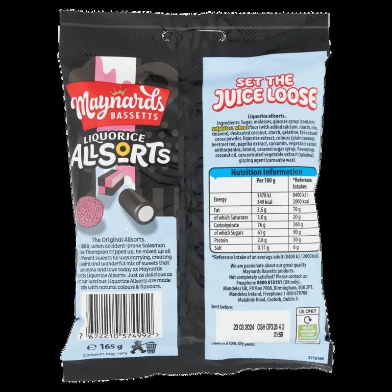 Maynards Bassetts Liquorice Allsorts Sweets Bag (165g x 6)