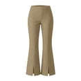 thumbnail image 4 of CQONEPT Women's Split Hem Flare Pants Elastic Waist Casual Office Elegant Cropped Dress Pant Trousers with Pockets Khaki M, 4 of 7