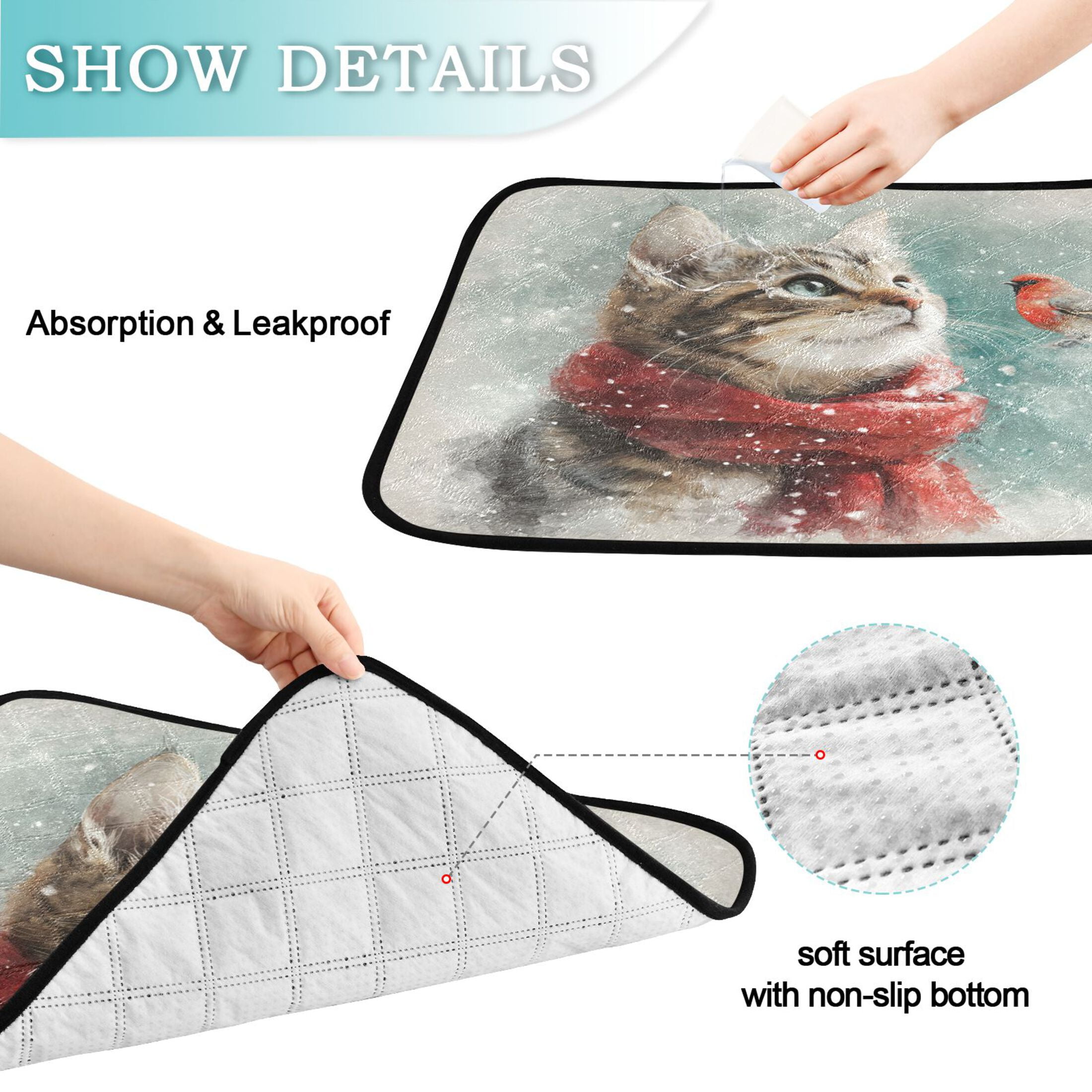 Qxltty Winter Cat Cat litter Pads Pet Set of 2 Diaper Mats Center Anti-leakage Layer Absorbent Soft and Comfortable
