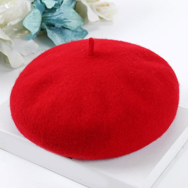 Under $10 Berets Red Women New Solid Color Adjustable Wool Beret Wool Warm Hat In Autumn and Winter