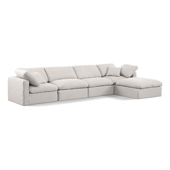 Meridian Furniture Indulge 129" Fabric L-Shaped Modular Sectional in Cream