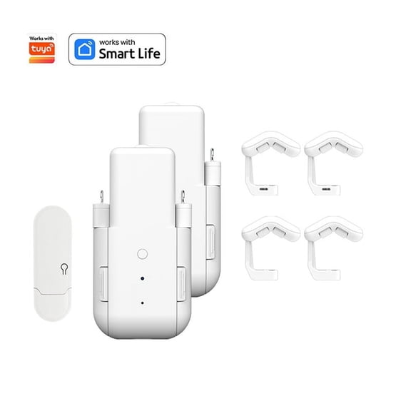 2PCS Automatic Curtain Opener with Voice Control WIFI Smart Curtain Motor Temperature Light Sensor Silent Timing,1set * Smart Curtain Motor(WiFi double opening),White