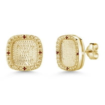 Gem Stone King 0.06 Ct Round 1mm Red Garnet 18K Yellow Gold Plated Silver Stud Earrings