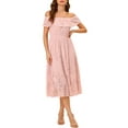 thumbnail image 2 of INSPIRE CHIC Women's Off Shoulder Floral Lace High Waist Short Sleeve Midi Dress, 2 of 5