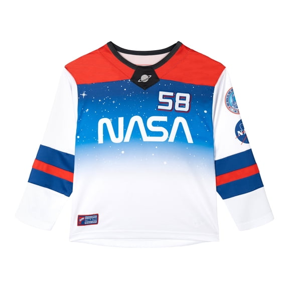 Funstuff Space Astronaut Mesh Hockey Jersey Long Sleeve T-Shirt Colorblock Toddler to Big Kid