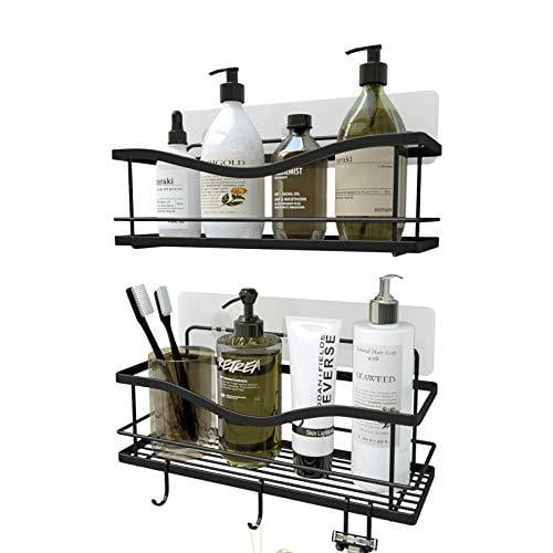Lot De 2 étagères De Douche Noires Sans Perçage, Murales, Métal, Design Moderne