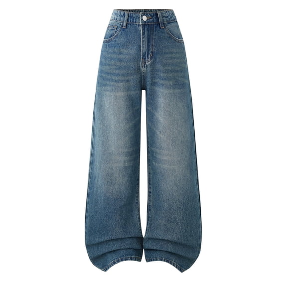 WAYUTE Jeans for Girls Loose Fit Wide Leg Denim Pants Comfortable Trousers with Stretch Soft for Play Casual Outings