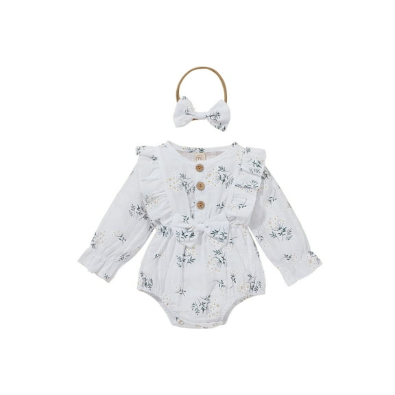Bagilaanoe Newborn Baby Girl Rompers Floral Print Long Sleeve Bodysuit   Hairband 6M 9M 12M 18M Infant One Piece Jumpsuit