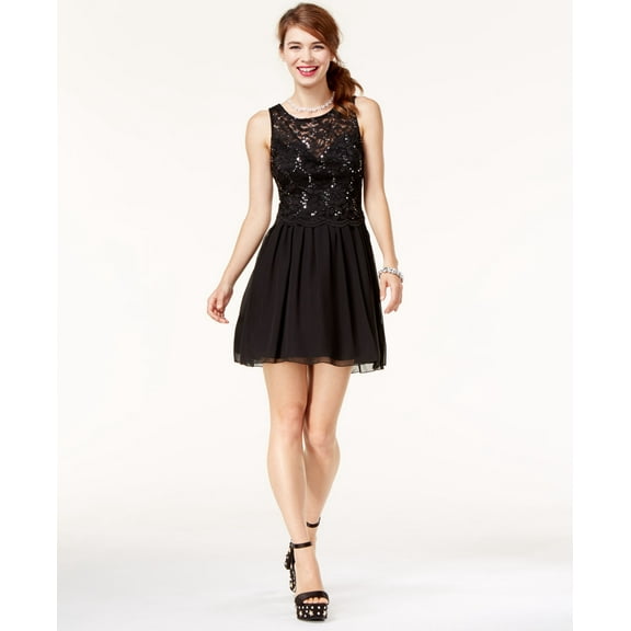 Speechless Juniors Sequined Lace Dress Black 15