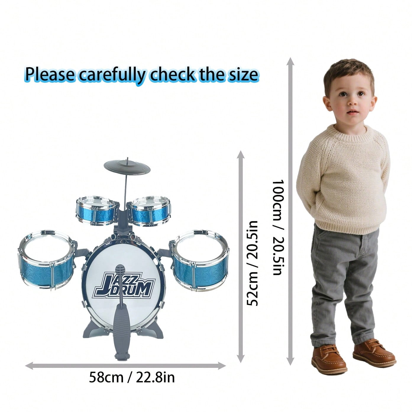 Felizhus kids drum set with stool and pedal - beginner jazz drum kit for boys and girls ages 3-8 - musical toy for birthday, christmas or children's day