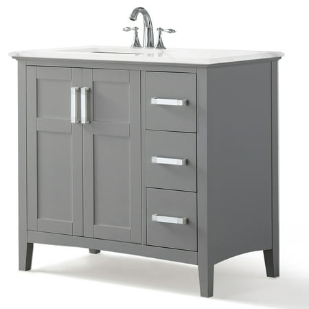 Brooklyn Max Wilshire 36 Inch Contemporary Bath Vanity In Warm Grey With Ay White Engineered Marble Extra Thick Top Brooklyn Max Wilshire 36 Inch Contemporary Bath Vanity In Warm Grey With Ay White Engineered Marble Extra Thick Top
