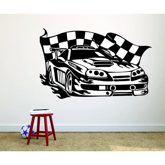 Living Room Art Race Car Flag Boys 20x30 Inches