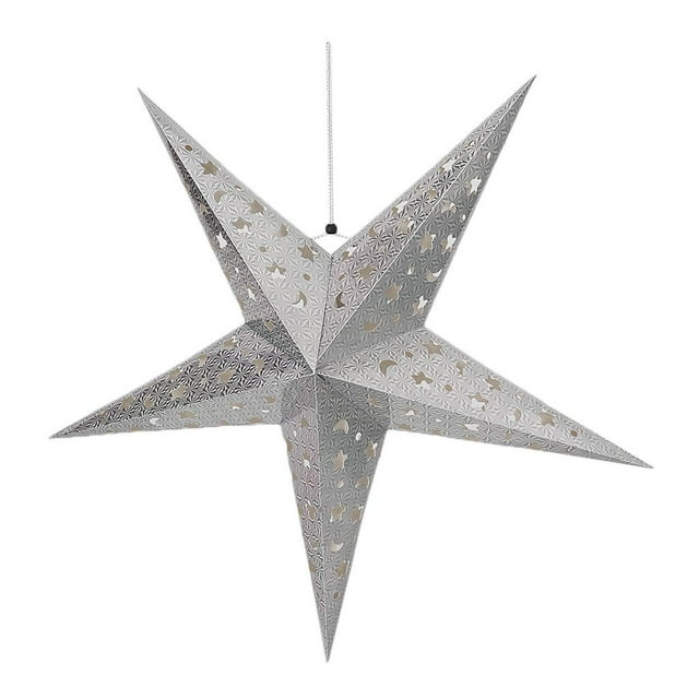 Forma de estrella Papel Bombilla de lámpara Jaula Lámpara colgante Pantalla de lámpara Cubierta colgante Pantalla de lámpara en apariencia de estrella para decorac Plata 90cm Yotijar Decoración navideña
