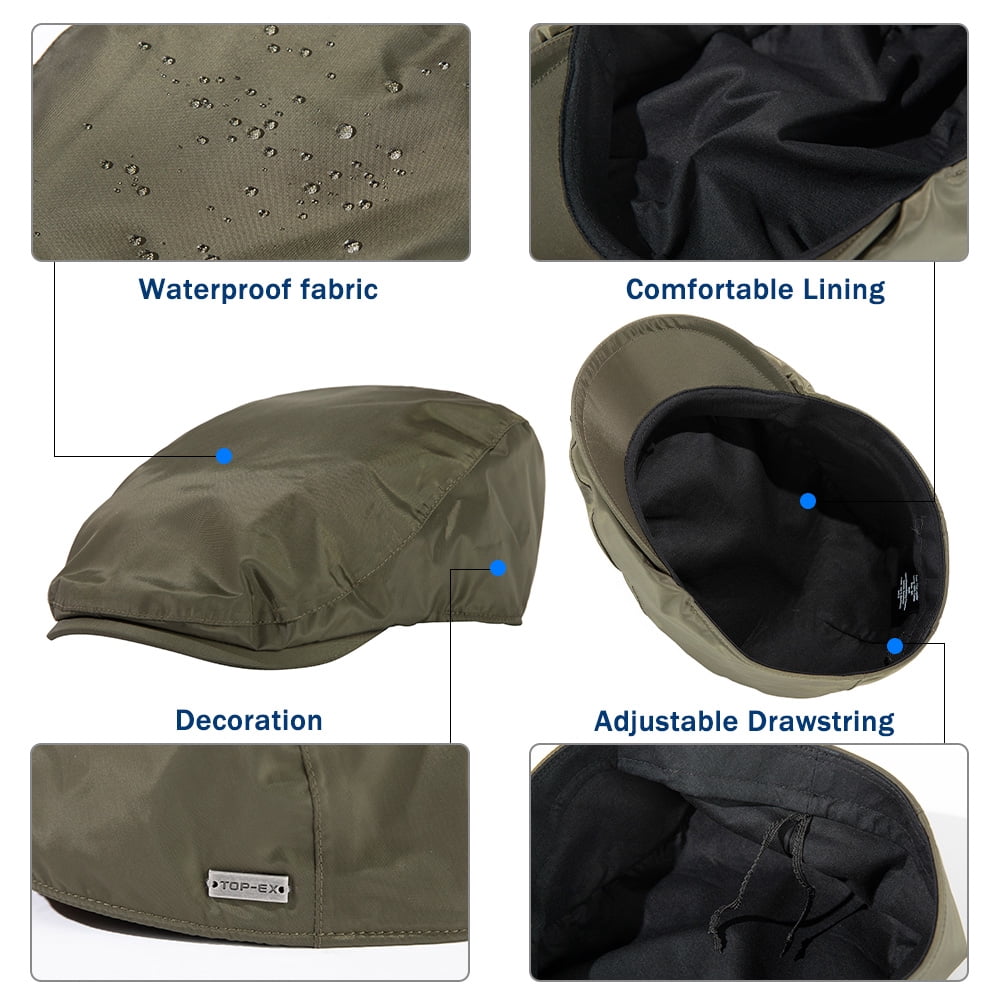 TOP-EX XL/3XL Mens Waterproof Flat Cap Winter Duckbill Newsboy Driving Hat Green 3XL