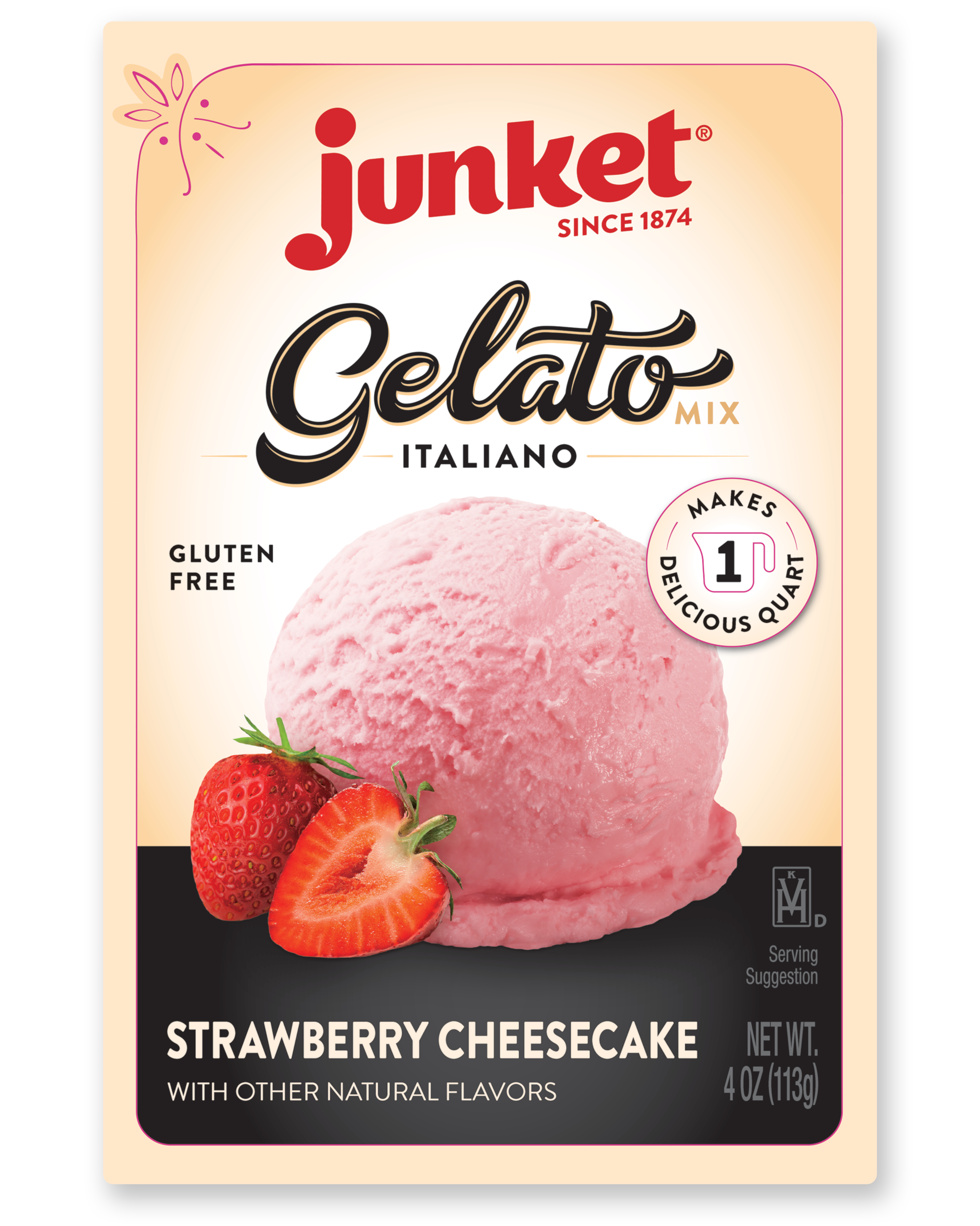 Junket Gelato Mix Strawberry Cheesecake, 4 Ounce Box, Yields 1 Quart
