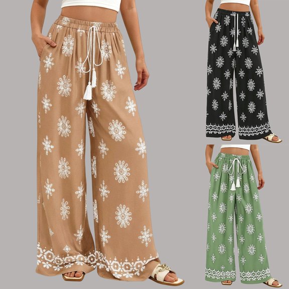 ibiyuan Business Casual Pants for Women High Elastic Waisted Womens Palazzo Pants Lightweight Work Trousers for Women Drawstring Cotton Lounge Pants Women Summer Spring Outfits