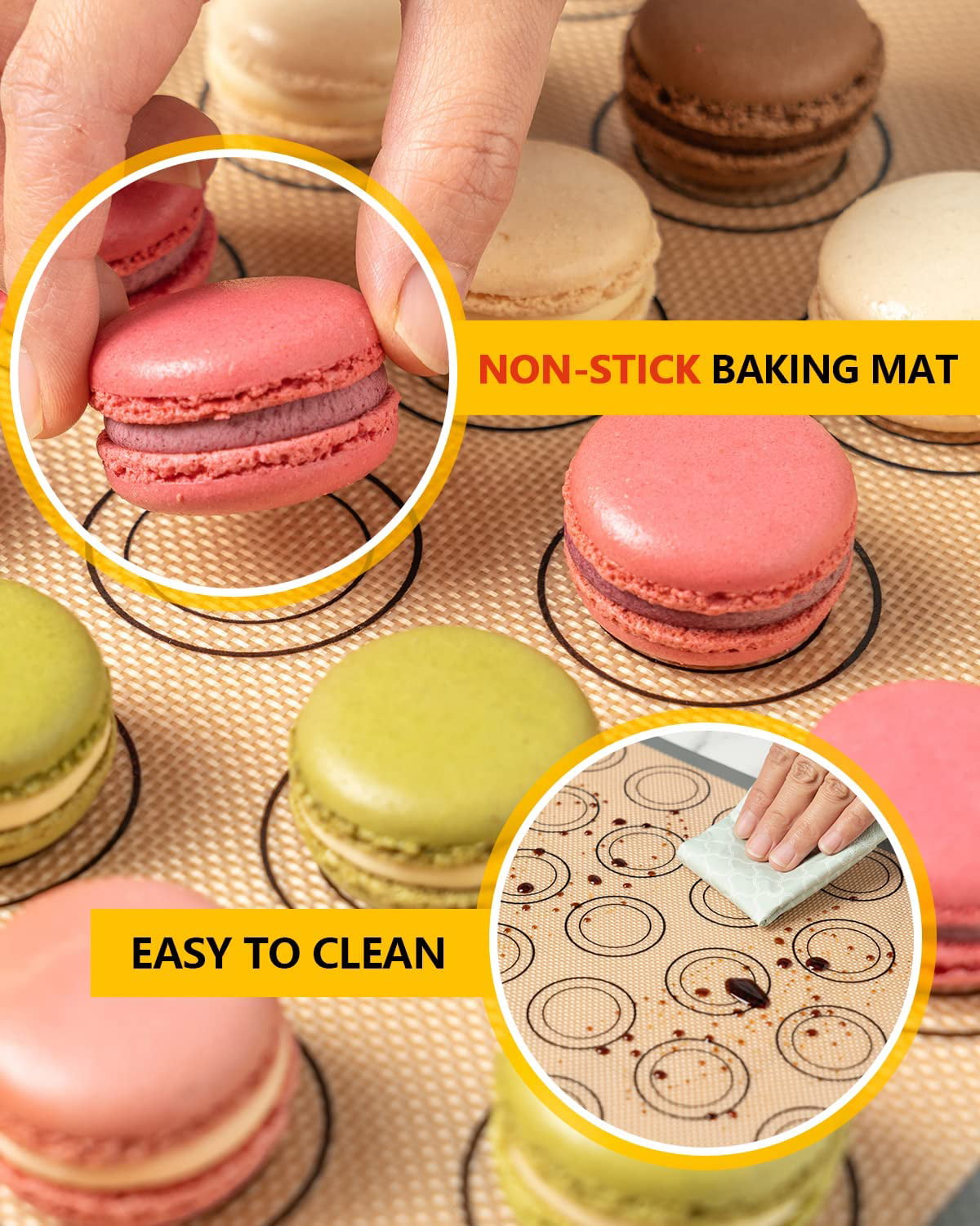 Silicone Macaron Baking Mat Set of 2 Half Sheet (11 5/8 x 16 1/2), Non  Stick Silicon Baking Sheet Liner for Bake Pans & Tray Pans, Food Grade  Cookie Sheet Liner (BPA Free