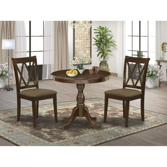East West Furniture Antique 3-piece X-Back Dining Set w/ Fabric Seat in Mahogany