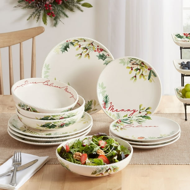Better Homes & Gardens Winter Botanicals 12-Piece Stoneware Dinner Set
