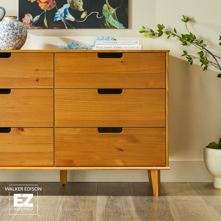Walker Edison 6 Drawer Solid Wood Dresser with Cut Out Handles, Caramel  Brown - Walmart.com
