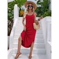 thumbnail image 5 of Women'S Summer Casual Sleeveless U Neck Dress Beach Cover Up Long Maxi Dresses with Pocket Red S, 5 of 10