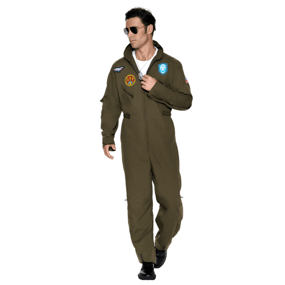 Joyfy Flight Pilot Costume for Adults Pilots Uniform Costume Movie Icon Green Jumpsuit for Men Halloween Party Fancy Dress up Cosplay