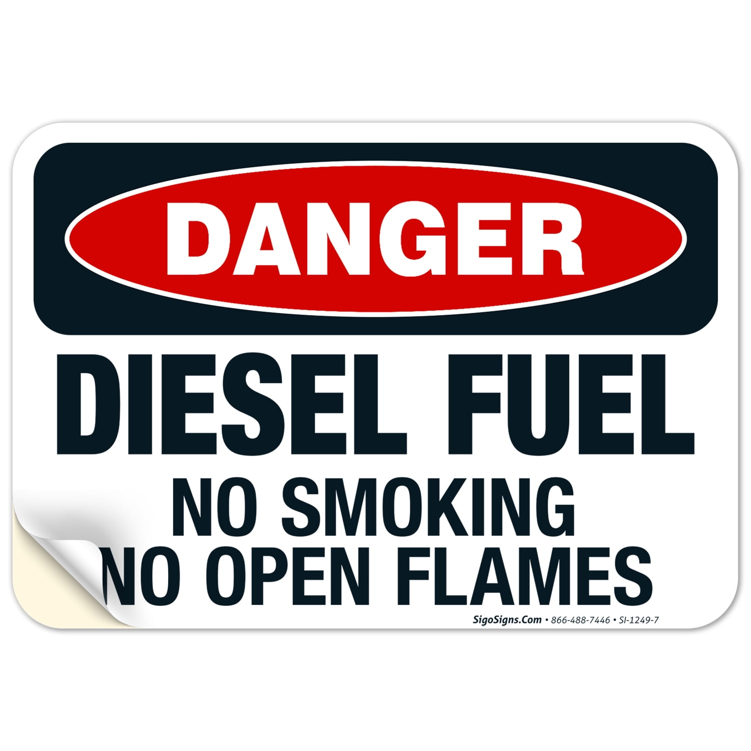 Danger Diesel Fuel No Smoking No Open Flames Sign, OSHA Danger Sign, 10x7 Vinyl Sticker