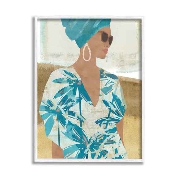 Stupell Boho Girl Portrait Collage Botanical & Floral Painting White Framed Art Print Wall Art