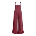 thumbnail image 7 of Hurxie Women Casual Loose Long Bib Pants Wide Leg Jumpsuits Baggy Cotton Rompers Overalls with Pockets Red,L, 7 of 7