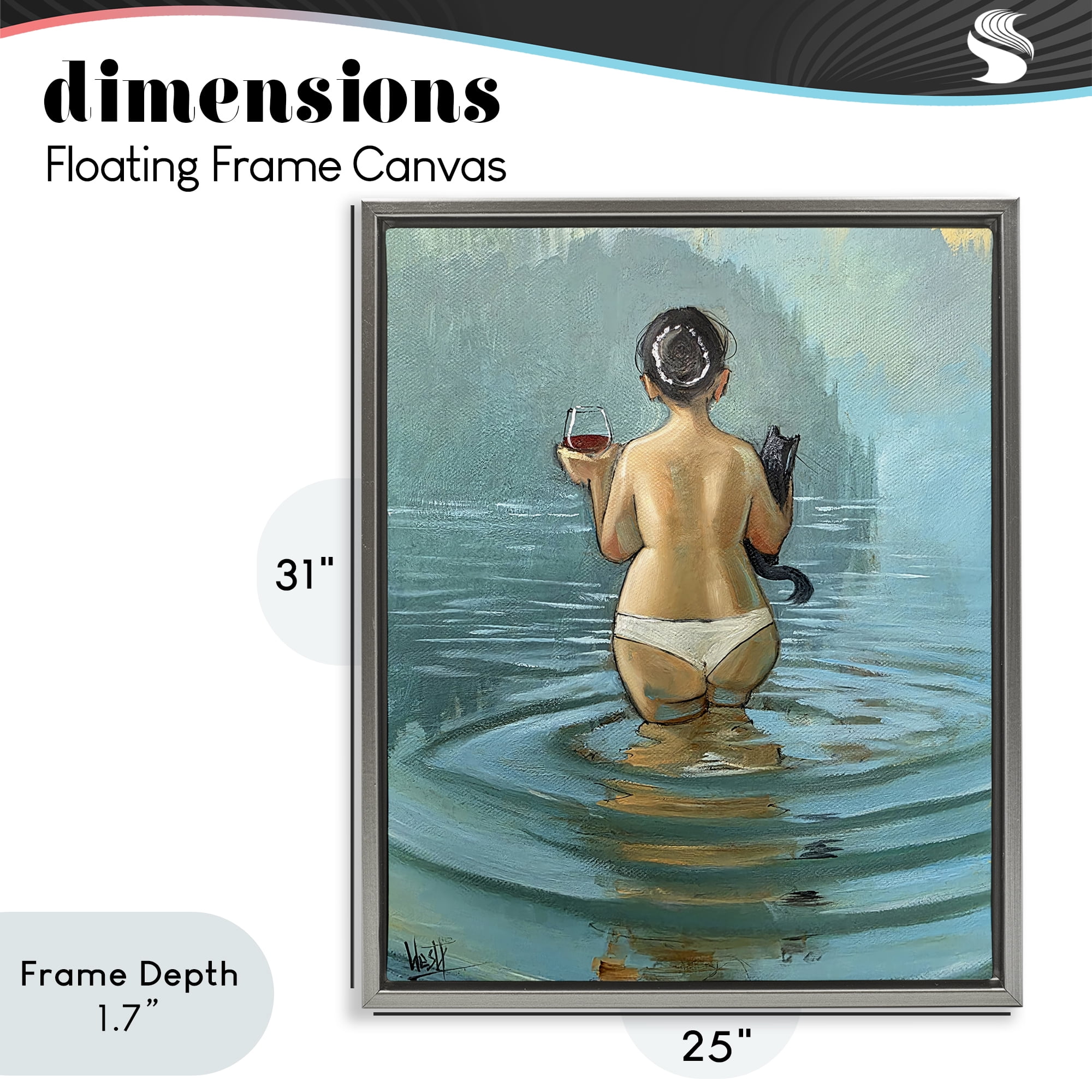 Stupell Industries Cat & Wine Dip At Twilight Gray Framed Floater Canvas Wall Art, design by Ronald West