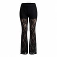thumbnail image 4 of Karymi Running Shorts for Women Solid Floral Lace Sheer Flare Long Pants, Elastic High Waist See-Through Casual Trousers With Lined Short For Party Club Daily Pants for Women, 4 of 7