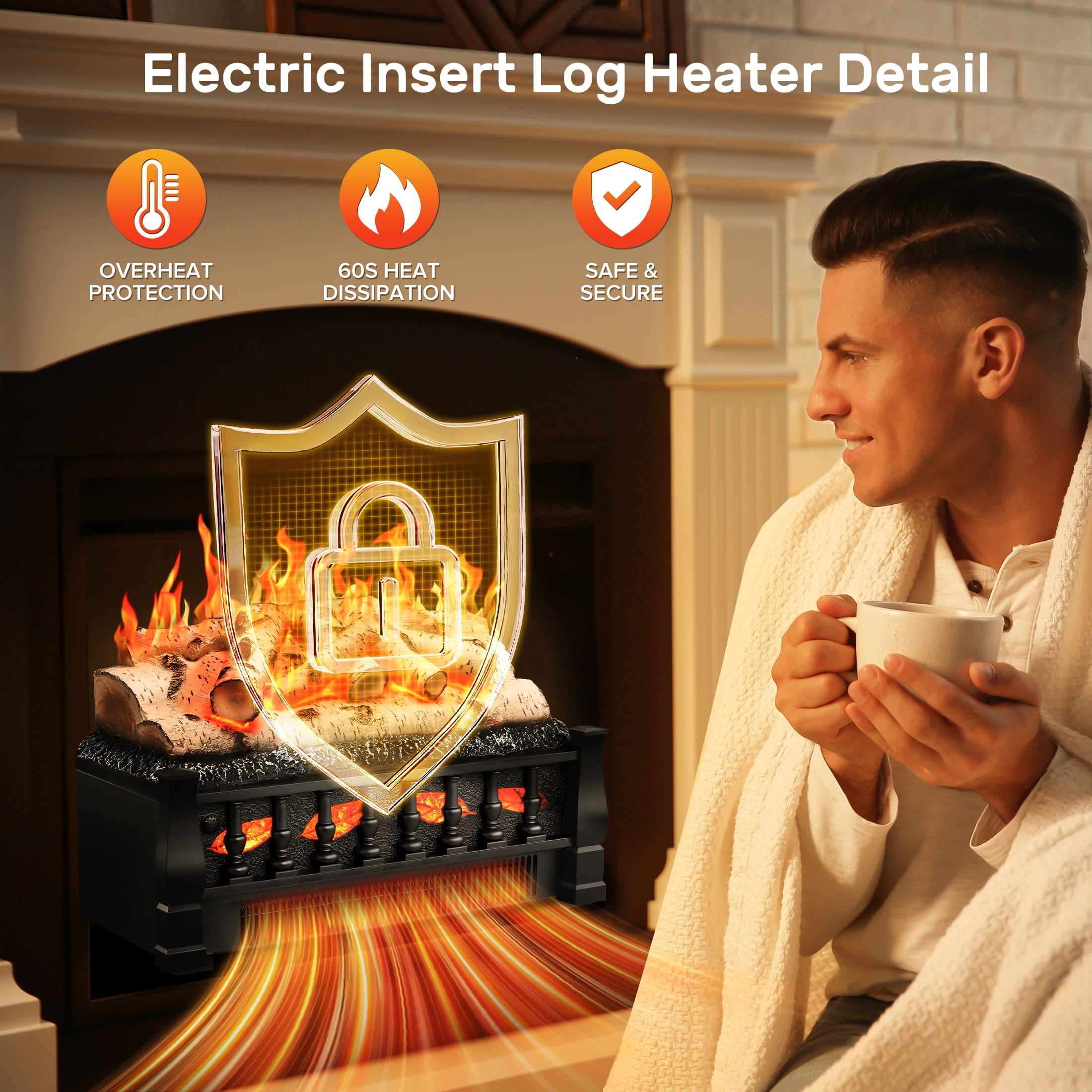 KISSAIR Electric Fireplace 20.53 in x 11.51 in Floor Standing, 5100 BTU, Electric Indoor Fireplace