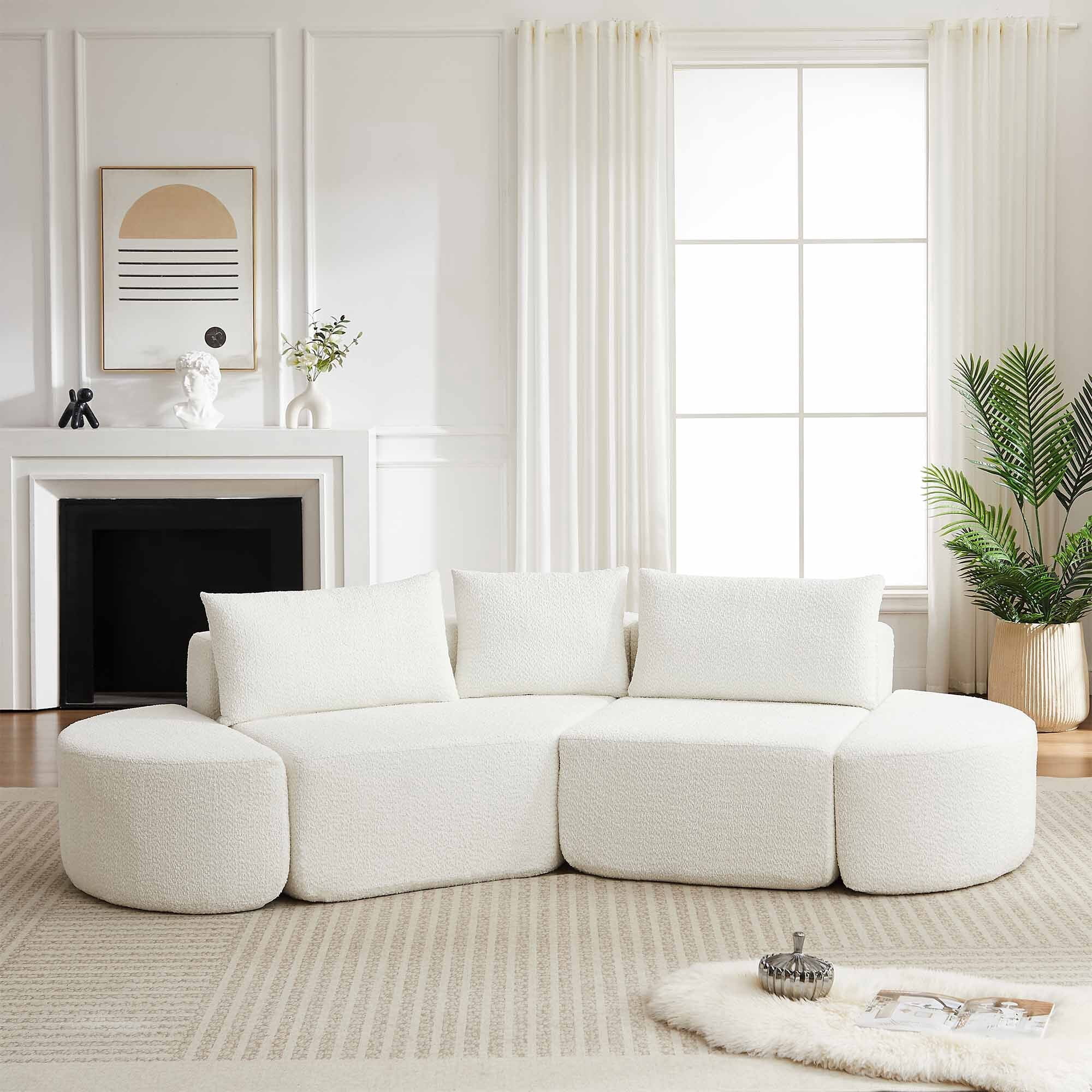 Lunale 106" Oversized Modular Sectional Sofa with 2 Curved Movable Ottomans,Boneless Cloud Couch for Living Room, Beige (Left Chaise)