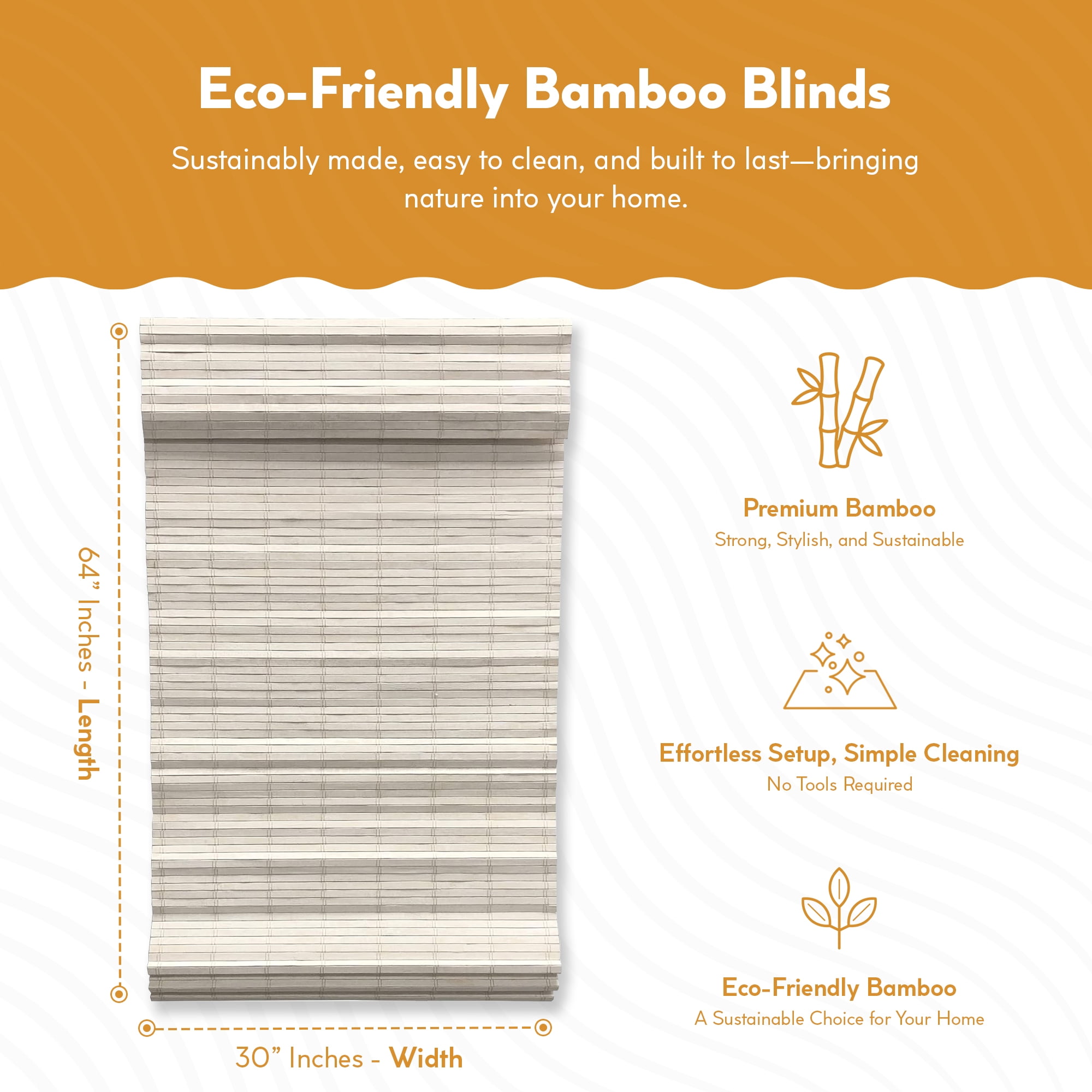 Cordless 64-in Long Distressed White Brooklyn Flatstick Bamboo Roman Shade 30 - 39 Inches 30 in. W x 64 in. L