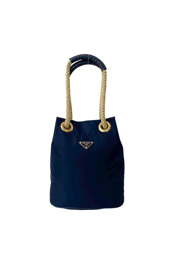 Pre-Owned PRADA Prada Triangle Logo Plate with Metal Hardware Nylon and Leather Shoulder...