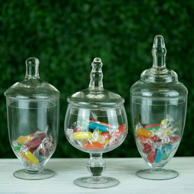 Efavormart 3 Pack  Clear Glass Apothecary Jars Candy Buffet Containers  with Lids For Wedding Party Favor Decor - 9/10/11 