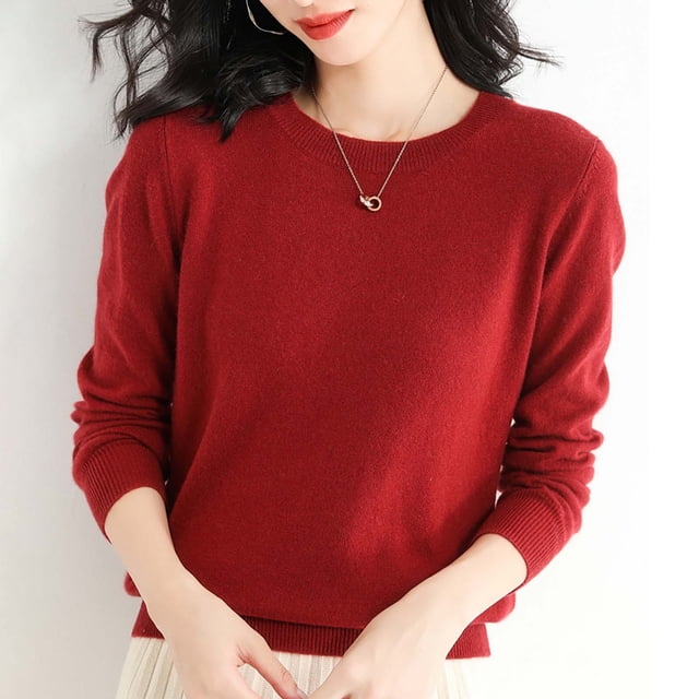 Hamky Chandails pour Femmes Chandails Légers Chandails pour Femmes Manches Longues Col Rond Léger Doux Tricoté Chandail Tricoté Blouse Automne Chandails Hauts Tricotés Rouge P
