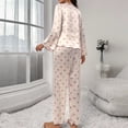 thumbnail image 5 of ManxiVoo Printed Satin Pajama Set Long Sleeve Top and Pants Comfortable Sleepwear for Women L Size Beige, 5 of 6