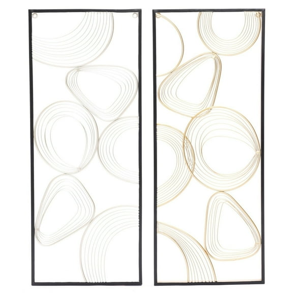 Metal Wall Decor Set - Abstract Rectangular Art - Gold & Silver Modern Home Decor - Set of 2