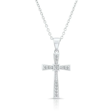 Tilo Jewelry .925 Sterling Silver Cross Pendant Necklace with Cubic Zirconia CZ Stones | 16 Inch | Women, Men & Unisex