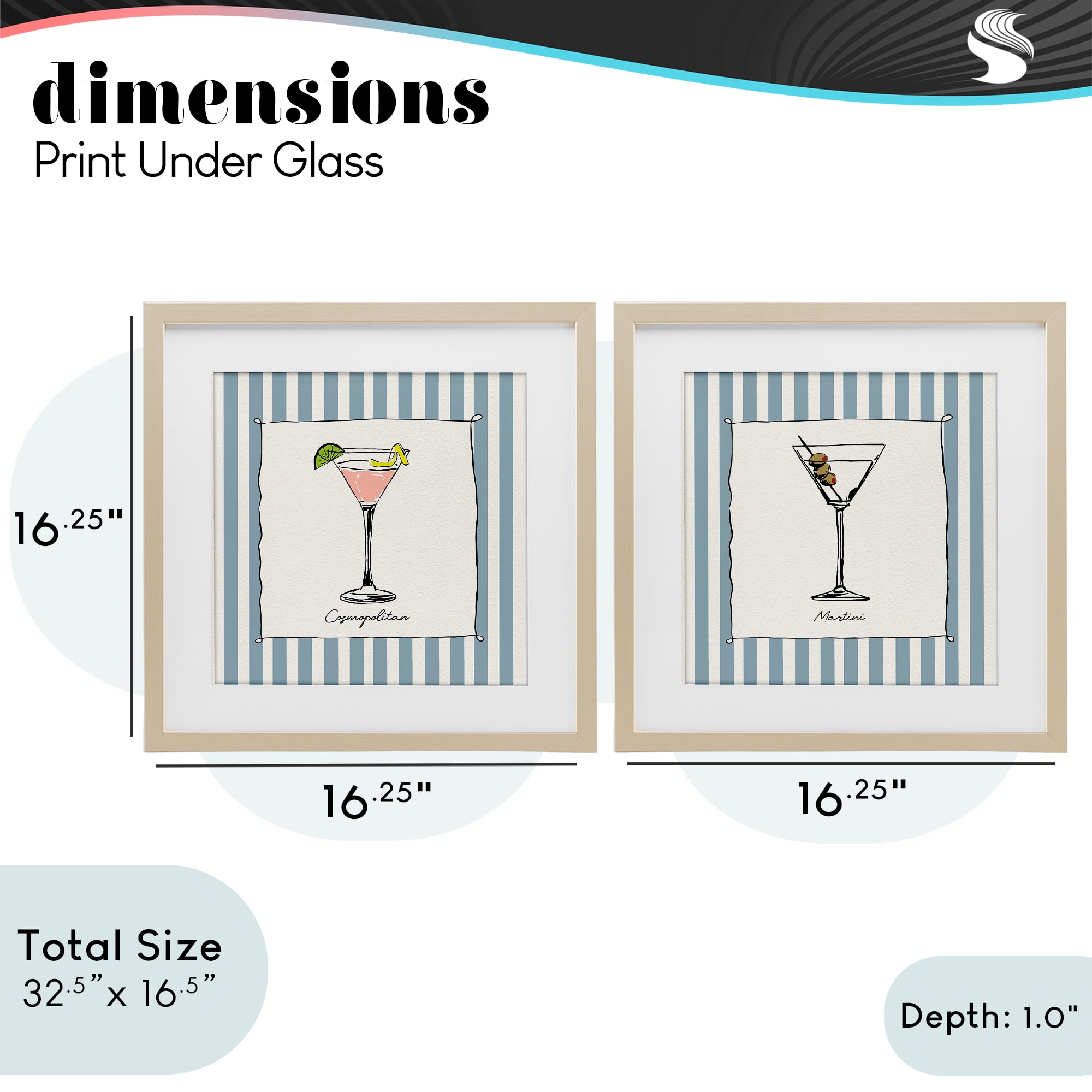 Stupell Industries Summer Drinks on Stripes 2 Piece Birch Framed Print Under Glass Set, design by Susan Jill