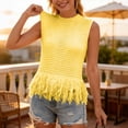 thumbnail image 5 of Vivianyo HD Women's Fringe Hem Hollow Knit Sleeveless Tank Top, Boho Crochet Casual Crop Vest Top, Women's Yellow, Sizes S-2XL, 5 of 8